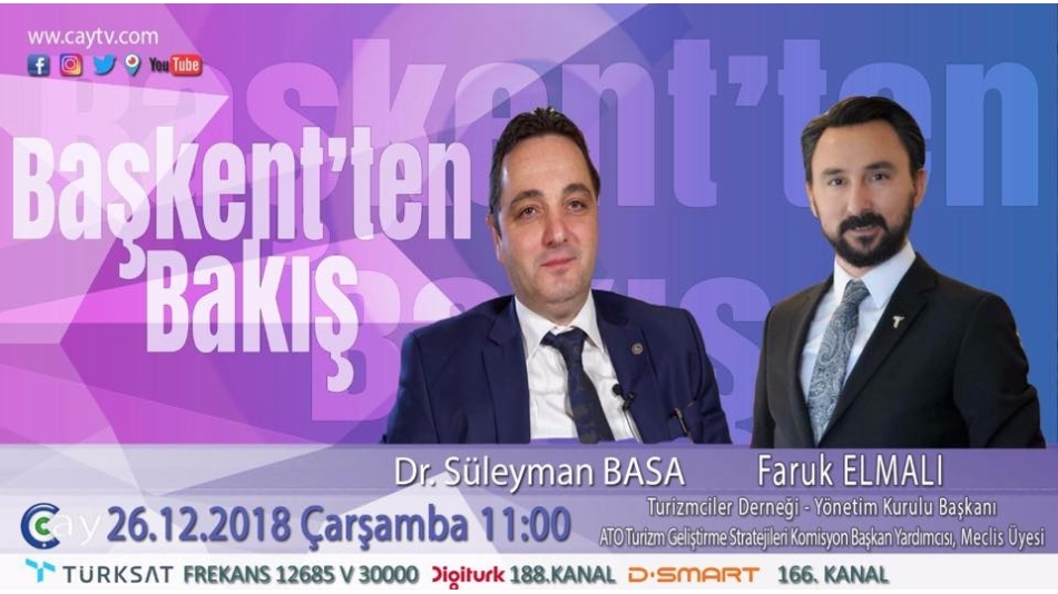 Başkanımız, Çay Tv 'de yayınlanan Başkentten Bakış Programına konuk olacak.